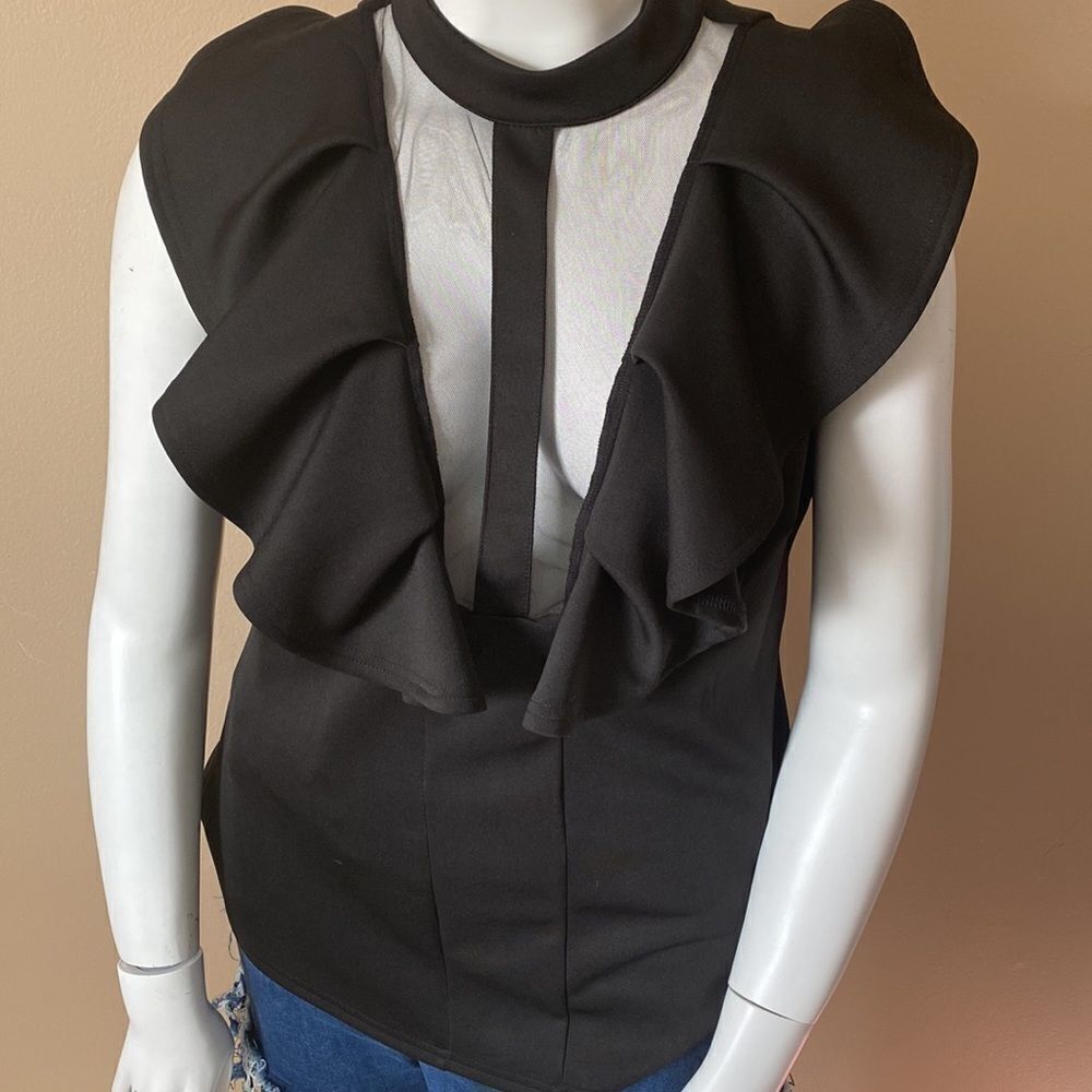 Fashion To Figure Black Ruffled Top - Size 1 - Plus Size